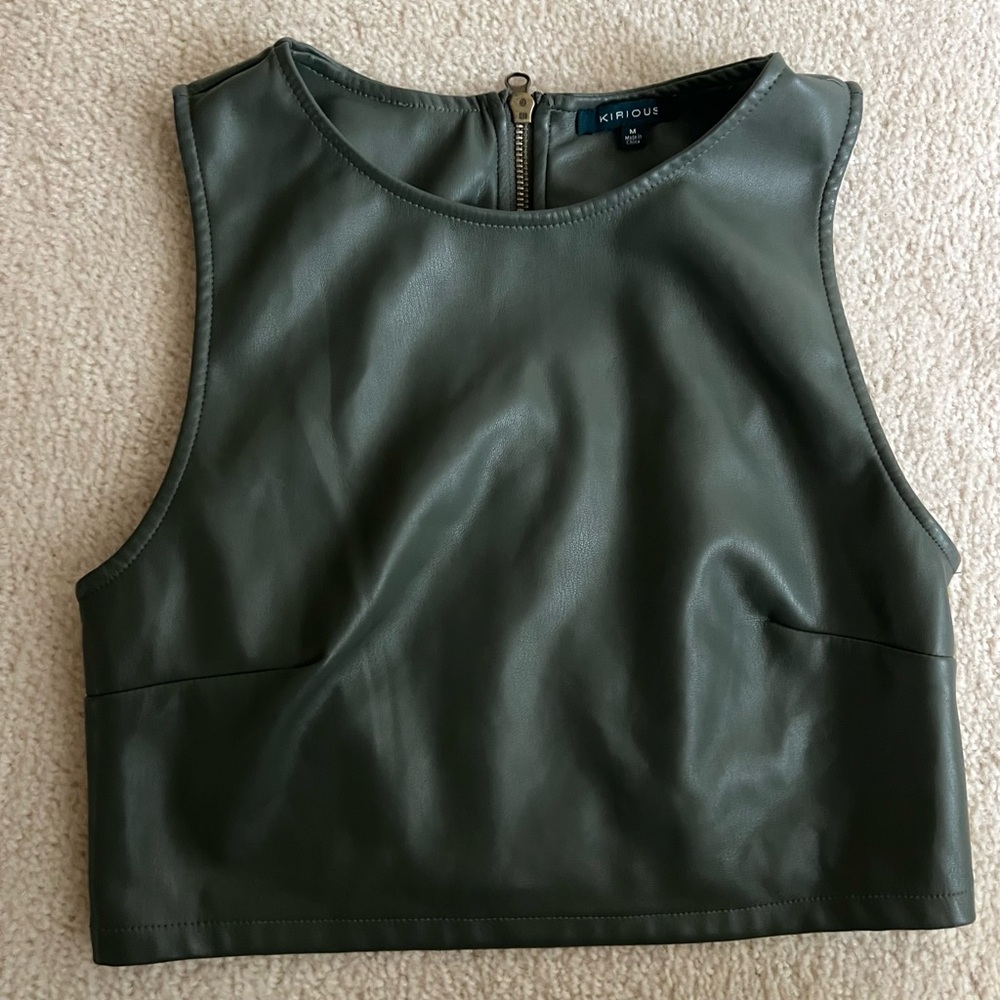 Kiriou Dark Green Faux Leather Tank Top